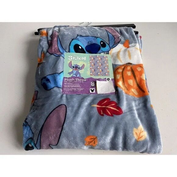 Disney Stitch Halloween Plush Throw Blanket Pumpkin  50 X 70” Autumn Fall Leaves - Picture 5 of 12